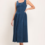 CLASSIC INDIGO DENIM MIDI DRESS