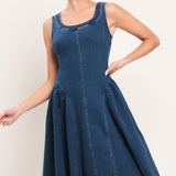 CLASSIC INDIGO DENIM MIDI DRESS