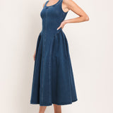 CLASSIC INDIGO DENIM MIDI DRESS