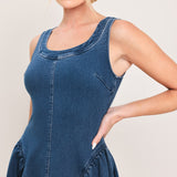 CLASSIC INDIGO DENIM MIDI DRESS