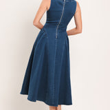 CLASSIC INDIGO DENIM MIDI DRESS