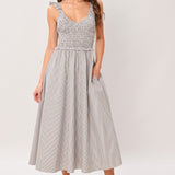 SWEET STRIPE WOVEN MIDI DRESS