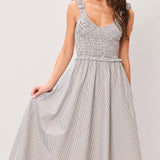 SWEET STRIPE WOVEN MIDI DRESS
