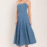INDIGO WHISPER DENIM MIDI DRESS