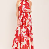 FIJI FLOWER HALTER WOVEN MAXI DRESS