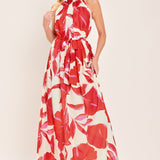 FIJI FLOWER HALTER WOVEN MAXI DRESS