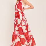 FIJI FLOWER HALTER WOVEN MAXI DRESS