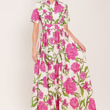 BLOOMING ROSE WOVEN MAXI SHIRT DRESS