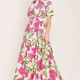 BLOOMING ROSE WOVEN MAXI SHIRT DRESS
