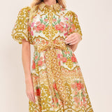 CHATEAU ROSE WOVEN MIDI SHIRT DRESS