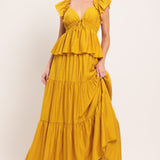MUSTARD BLOOM WOVEN MAXI DRESS