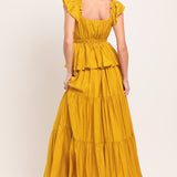 MUSTARD BLOOM WOVEN MAXI DRESS