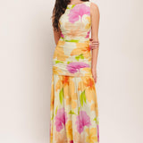 WARM BREEZE BLOOMS POWER MESH MAXI DRESS