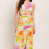 WARM BREEZE BLOOMS POWER MESH MAXI DRESS