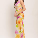 WARM BREEZE BLOOMS POWER MESH MAXI DRESS