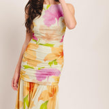 WARM BREEZE BLOOMS POWER MESH MAXI DRESS