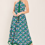 TROPICAL TEMPTATION HALTER WOVEN MIDI DRESS