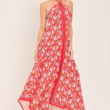 TROPICAL TEMPTATION HALTER WOVEN MIDI DRESS