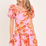 PINK BLOOM WOVEN MINI DRESS