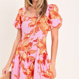 PINK BLOOM WOVEN MINI DRESS