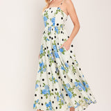 RETRO FLORA WOVEN MIDI DRESS