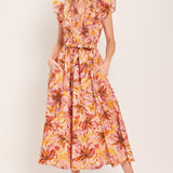 APRICOT BLOSSOM WOVEN MIDI DRESS