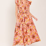 APRICOT BLOSSOM WOVEN MIDI DRESS