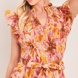APRICOT BLOSSOM WOVEN MIDI DRESS