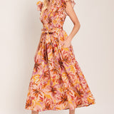 APRICOT BLOSSOM WOVEN MIDI DRESS