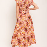 APRICOT BLOSSOM WOVEN MIDI DRESS