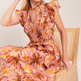 APRICOT BLOSSOM WOVEN MIDI DRESS