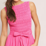 PINK RADIANCE WOVEN MIDI DRESS