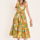 TROPICAL BLOOM TIERED WOVEN MINI SHIRT DRESS