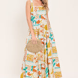 SUNSET MOSAIC WOVEN MIDI DRESS
