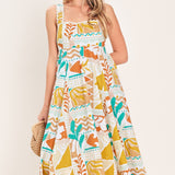 SUNSET MOSAIC WOVEN MIDI DRESS