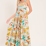 SUNSET MOSAIC WOVEN MIDI DRESS