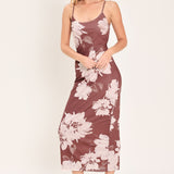ROSEWOOD BLOOM POWER MESH MIDI DRESS