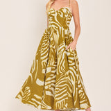 GOLDEN PALM ESCAPE WOVEN MIDI DRESS