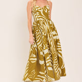 GOLDEN PALM ESCAPE WOVEN MIDI DRESS