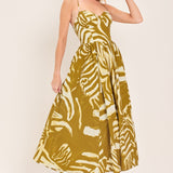 GOLDEN PALM ESCAPE WOVEN MIDI DRESS