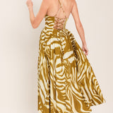 GOLDEN PALM ESCAPE WOVEN MIDI DRESS