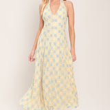 DELICATE BLOOM HALTER WOVEN LACE MIDI DRESS