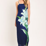 DEEP BLOOM POWER MESH MIDI DRESS