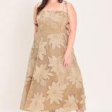 SANDY BLOOM FLORAL WOVEN LACE MIDI DRESS