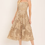 SANDY BLOOM FLORAL WOVEN LACE MIDI DRESS