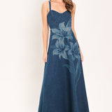 MIDNIGHT BLOOM DENIM MIDI DRESS