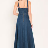 MIDNIGHT BLOOM DENIM MIDI DRESS