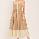 SANDSTONE SWEETHEART WOVEN MIDI DRESS