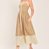 SANDSTONE SWEETHEART WOVEN MIDI DRESS