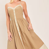 SANDSTONE SWEETHEART WOVEN MIDI DRESS